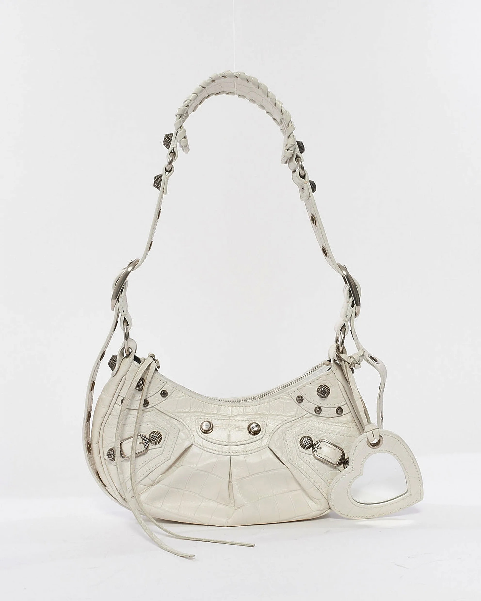Balenciaga White Arena Lambskin Leather Le Cagole XS Shoulder Bag