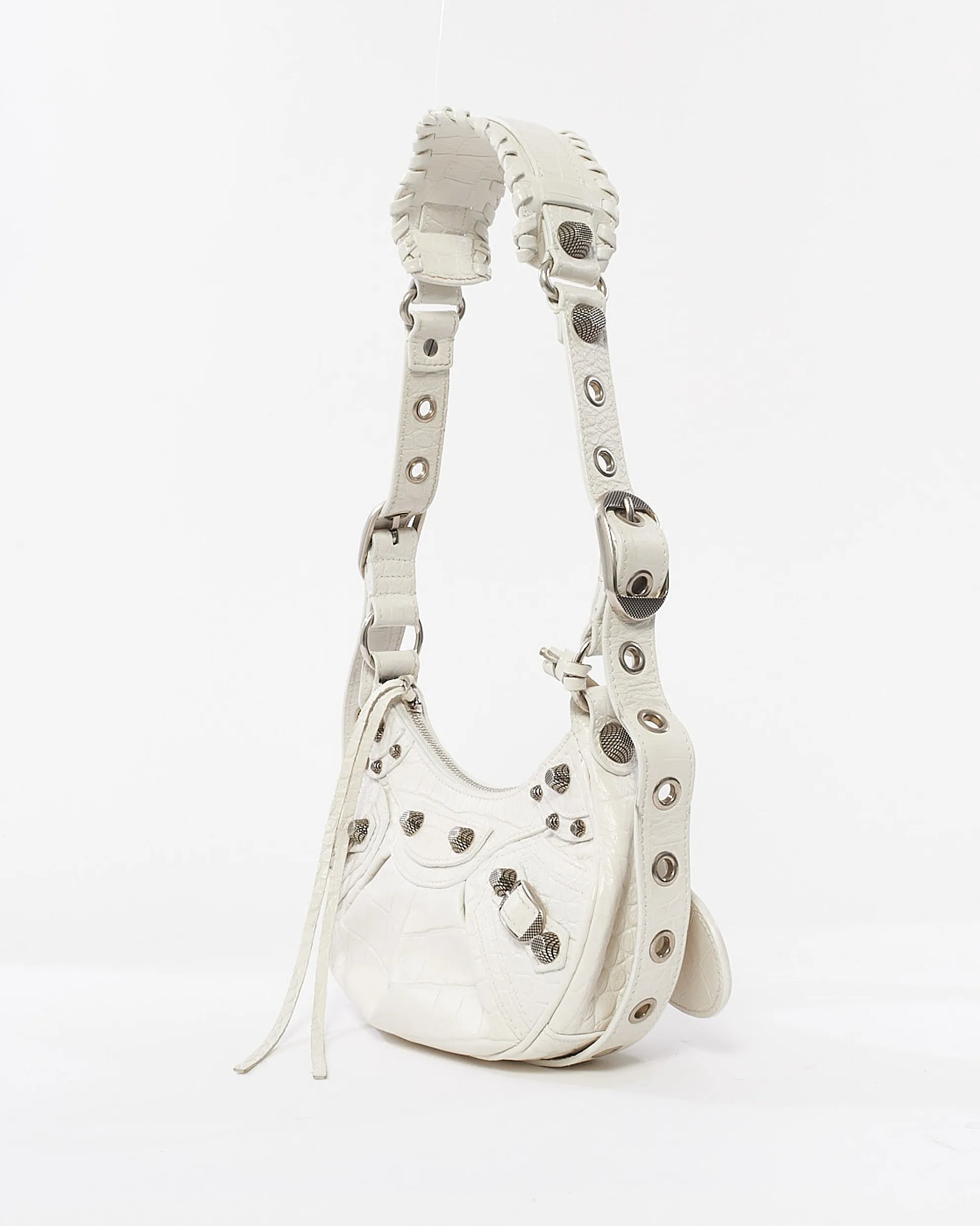 Balenciaga White Arena Lambskin Leather Le Cagole XS Shoulder Bag