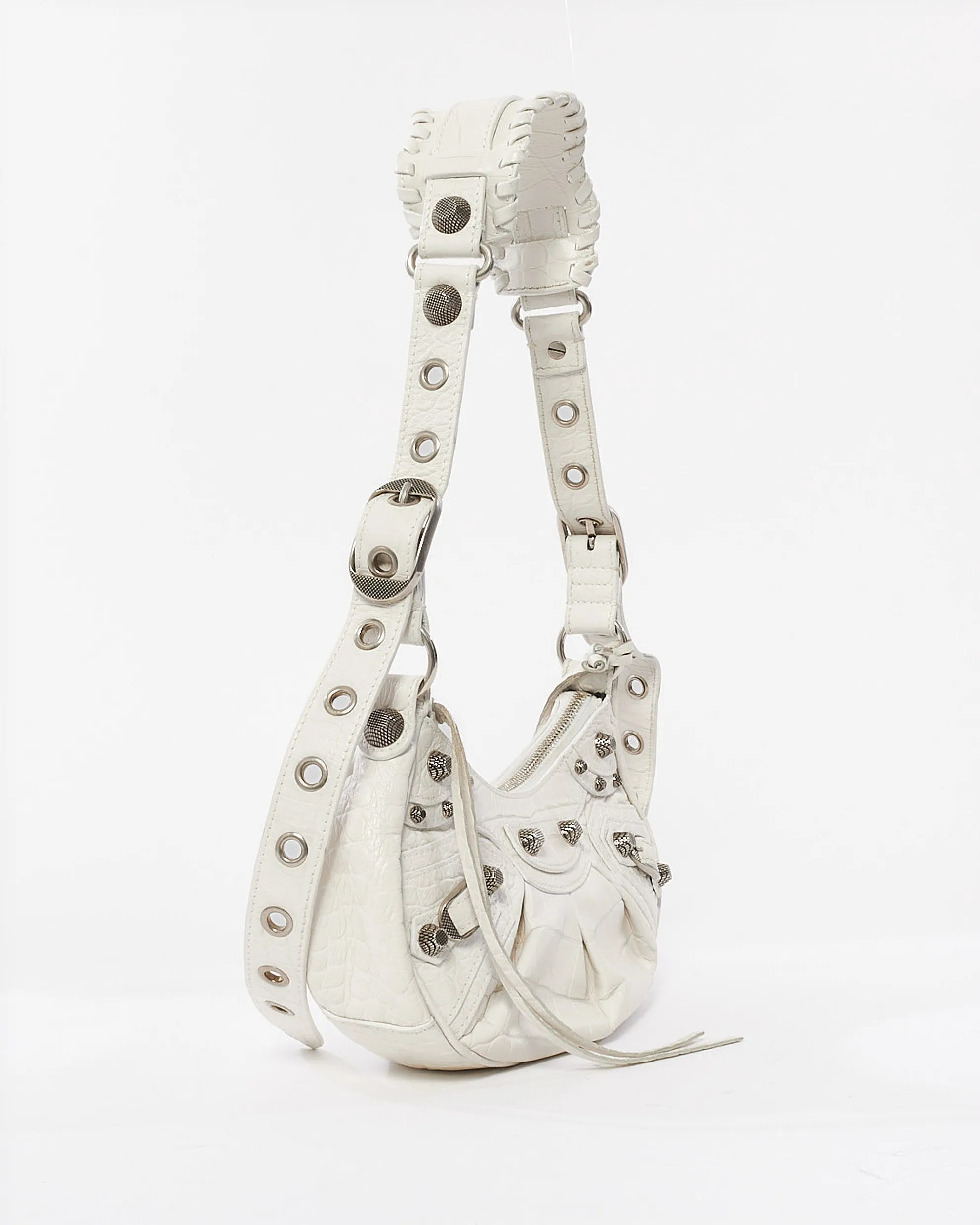 Balenciaga White Arena Lambskin Leather Le Cagole XS Shoulder Bag