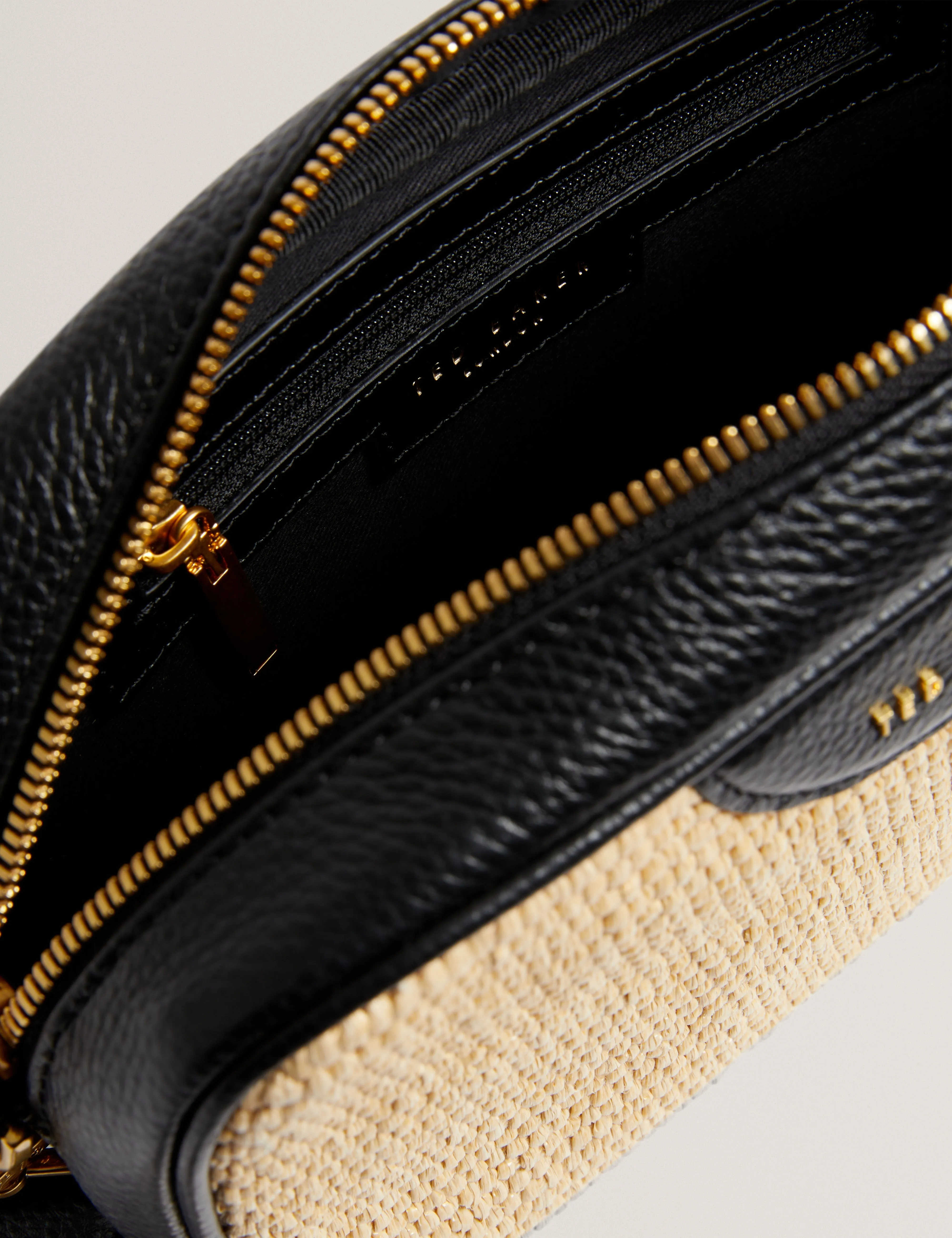 Bardas Webbing Faux Raffia Camera Crossbody Black