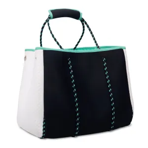 Beach Bag Tote - Black & White / Turquoise