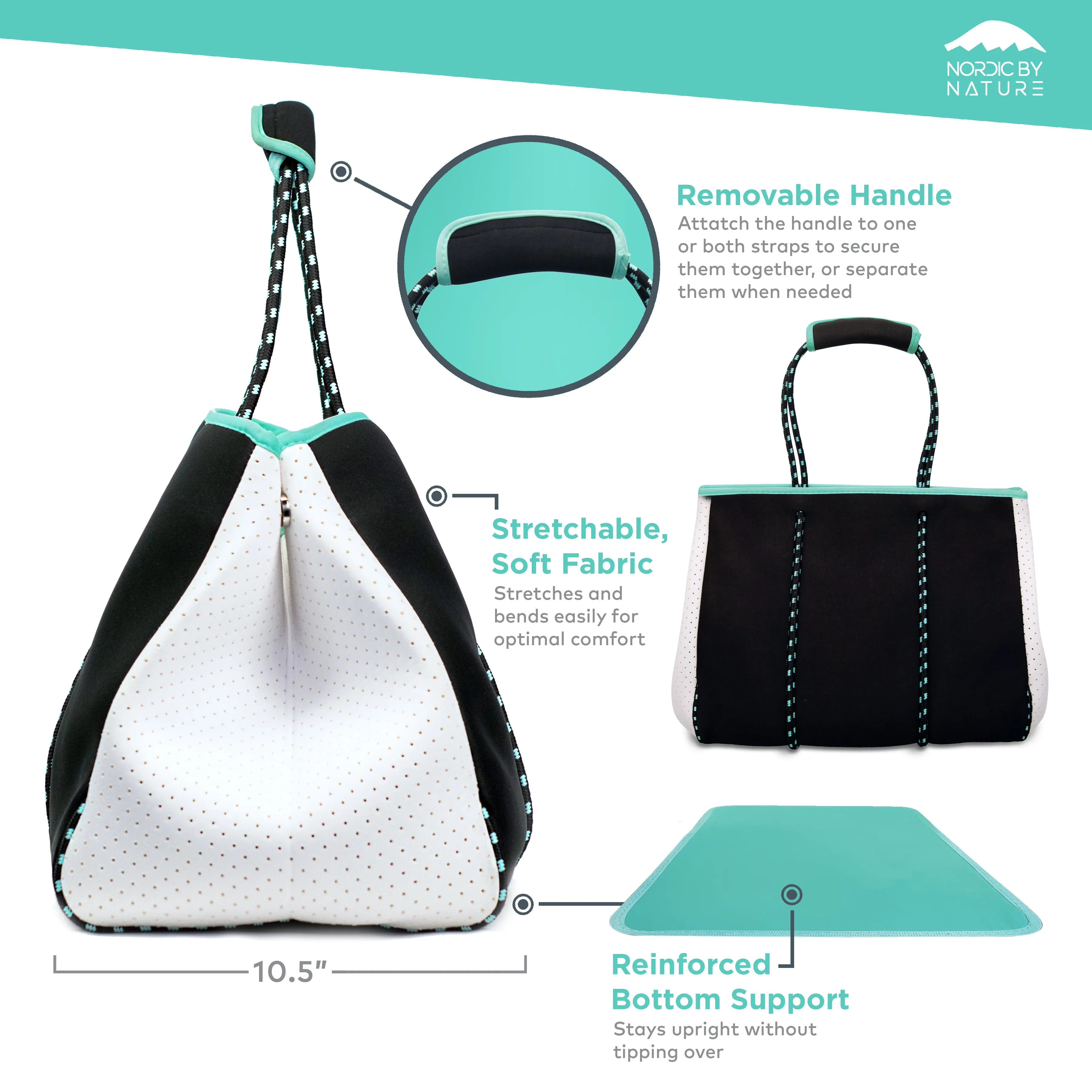 Beach Bag Tote - Black & White / Turquoise