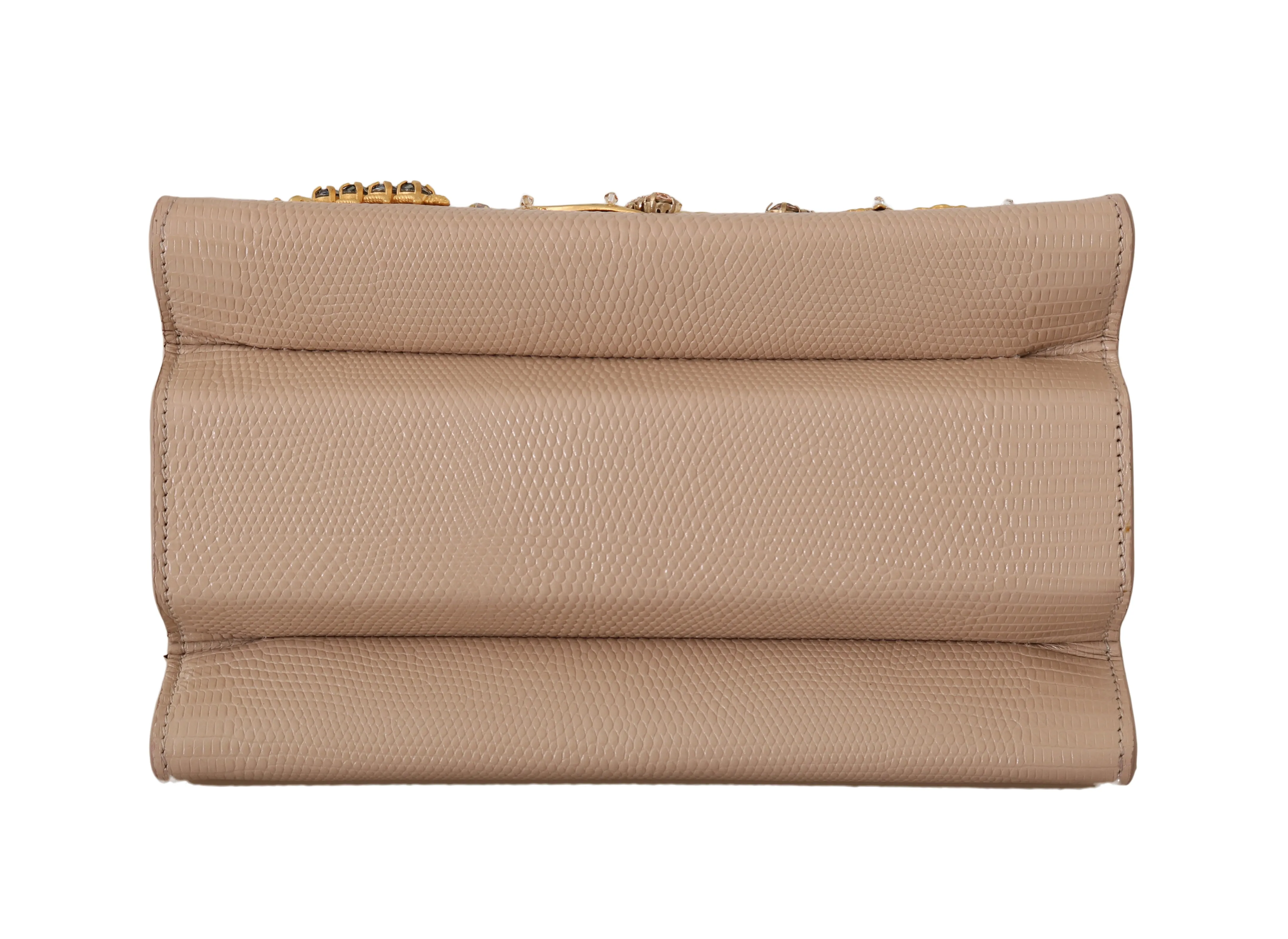 Beige Leather Floral Crystal Hand Shoulder Purse