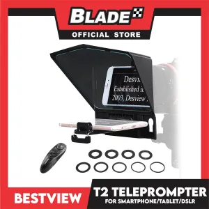 Bestview Desview T2 Teleprompter for Smartphone Tablet DSLR Camera with Remote Control & Lens Adapter Rings- Use for Interview Speech Live Streaming Online Video Vlog YouTube Tiktok
