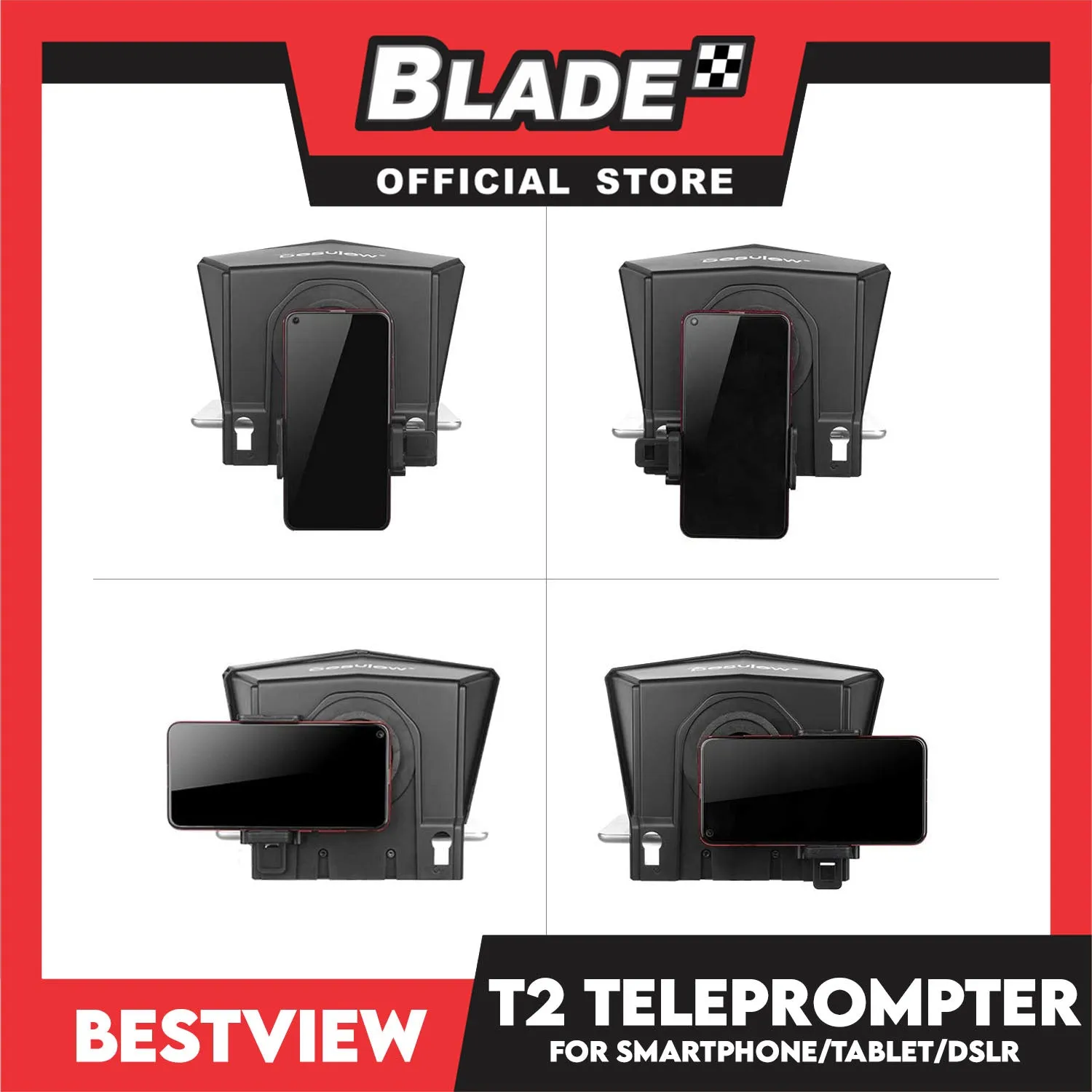 Bestview Desview T2 Teleprompter for Smartphone Tablet DSLR Camera with Remote Control & Lens Adapter Rings- Use for Interview Speech Live Streaming Online Video Vlog YouTube Tiktok