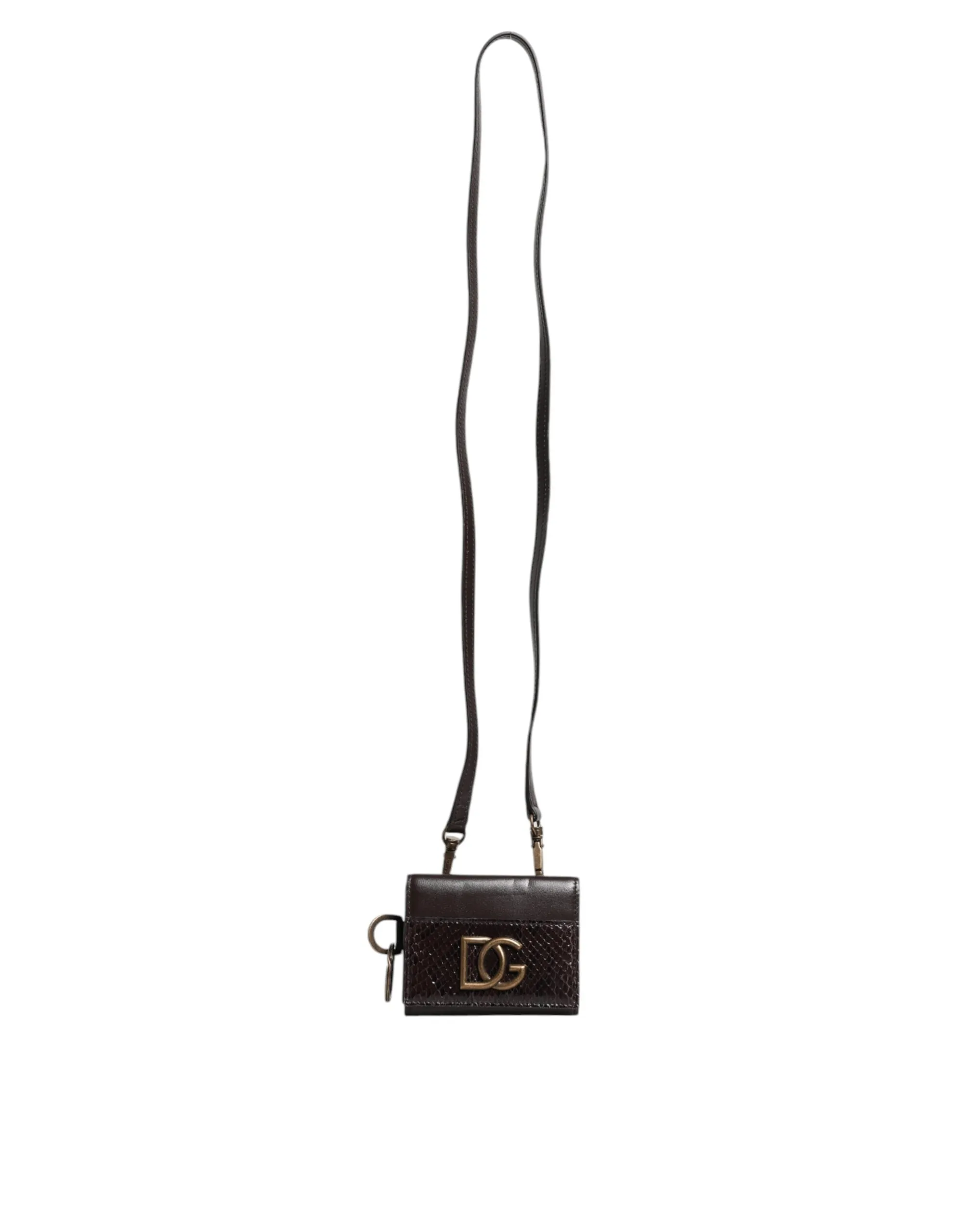 Black Exotic Leather Trifold Crossbody Sling Wallet