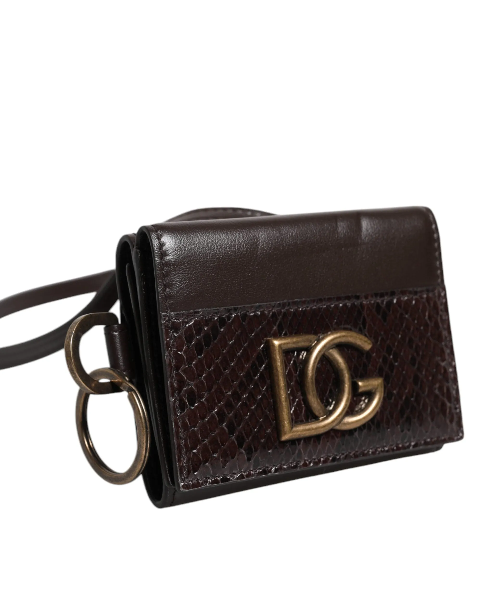 Black Exotic Leather Trifold Crossbody Sling Wallet