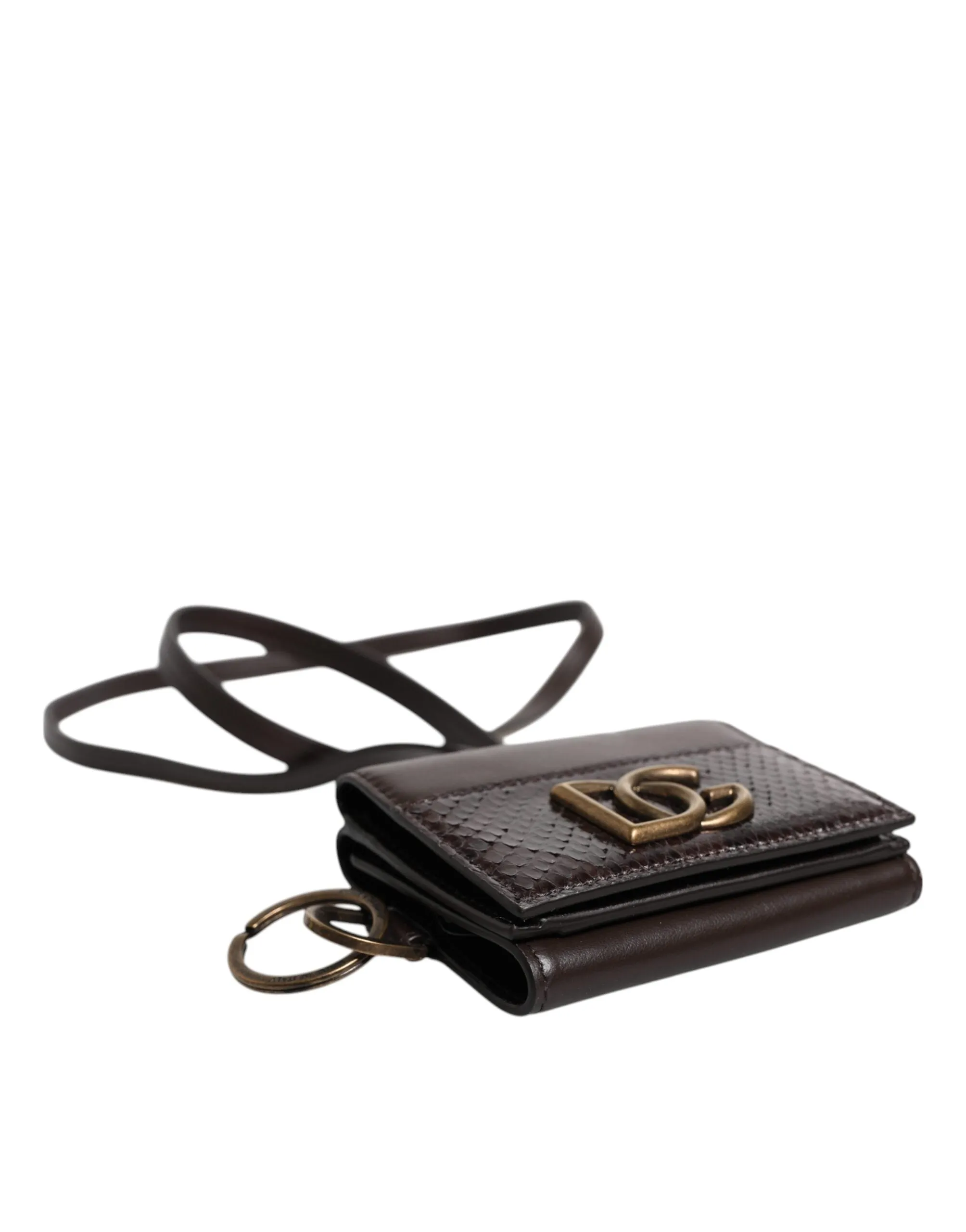 Black Exotic Leather Trifold Crossbody Sling Wallet