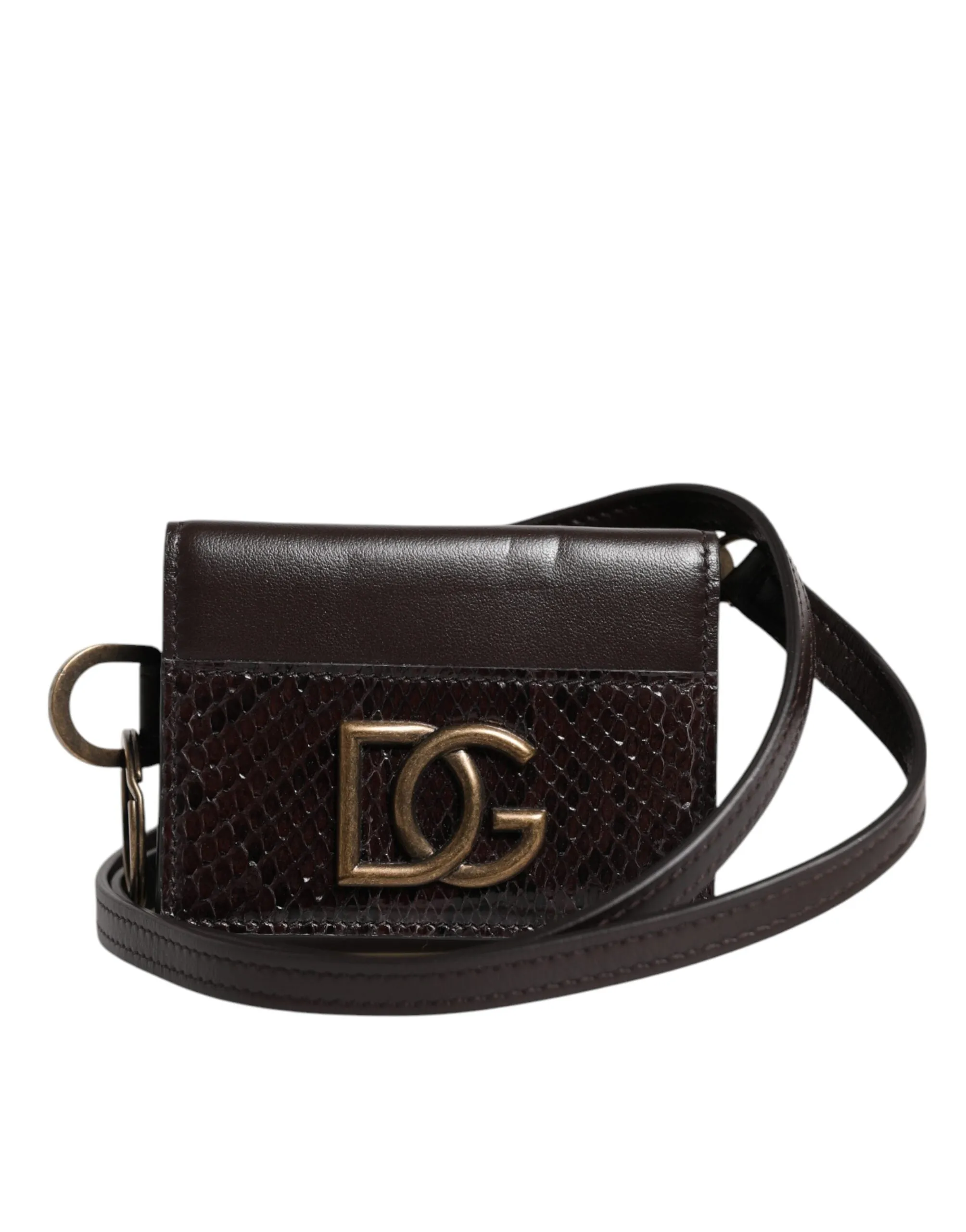 Black Exotic Leather Trifold Crossbody Sling Wallet