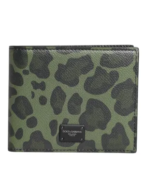 Black Green Leather DG Plaque Bifold Card Holder Wallet