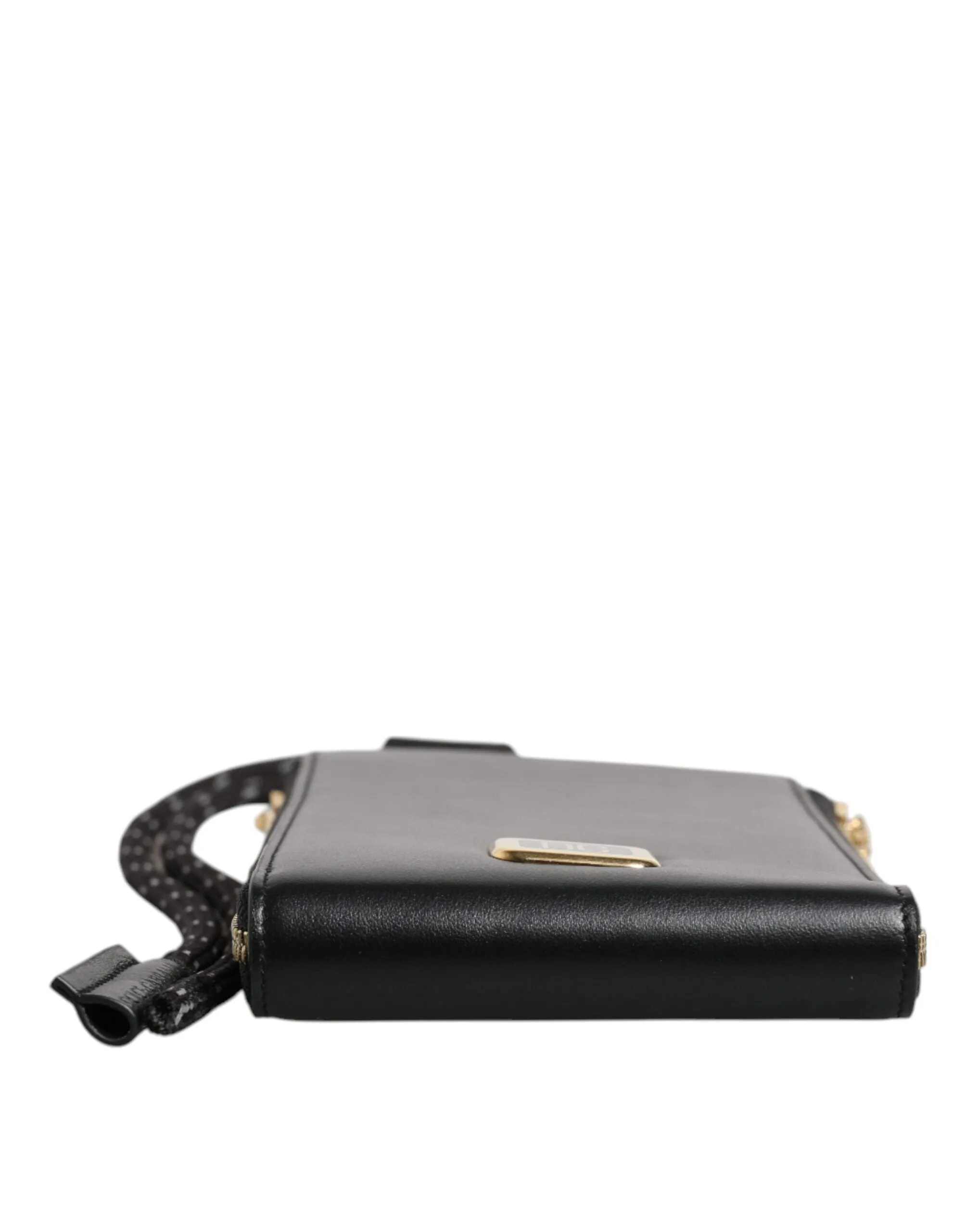 Black Leather Logo Plaque Neck Strap Card Coin Wallet