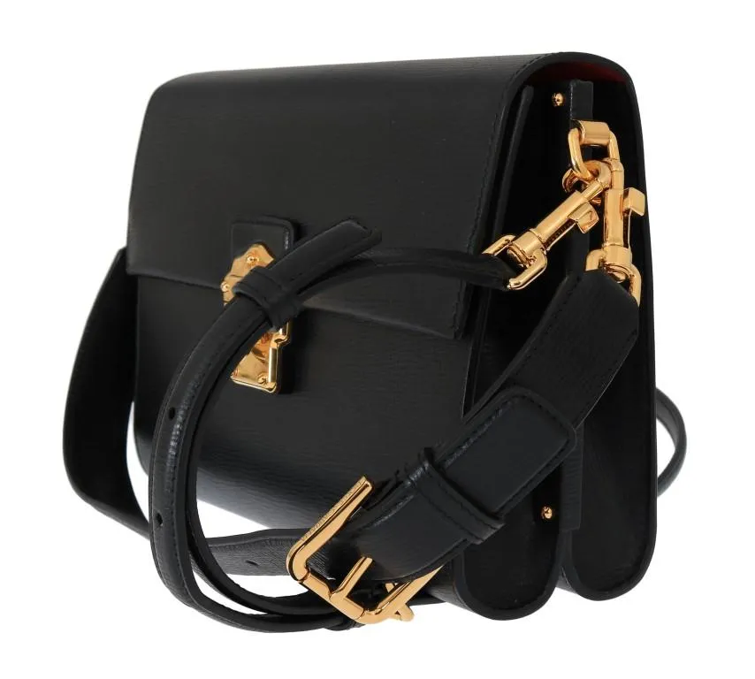 Black Leather LUCIA Messenger Bag