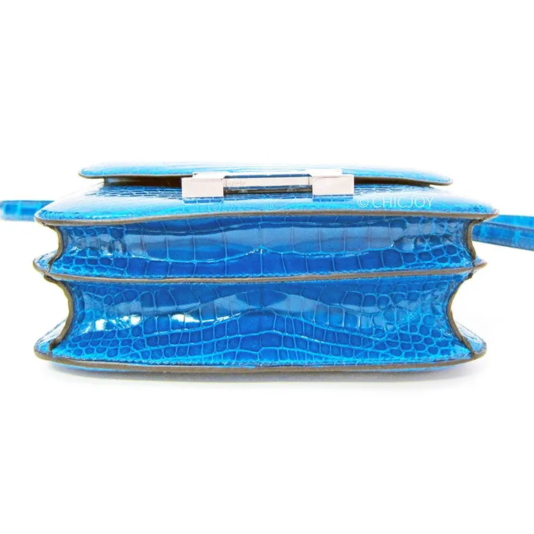 Bleu Izmir Mini 18cm Constance Shiny Alligator Crossbody Shoulder Bag