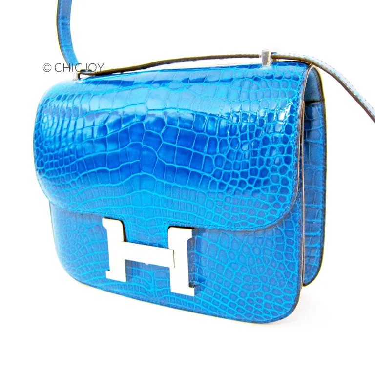 Bleu Izmir Mini 18cm Constance Shiny Alligator Crossbody Shoulder Bag