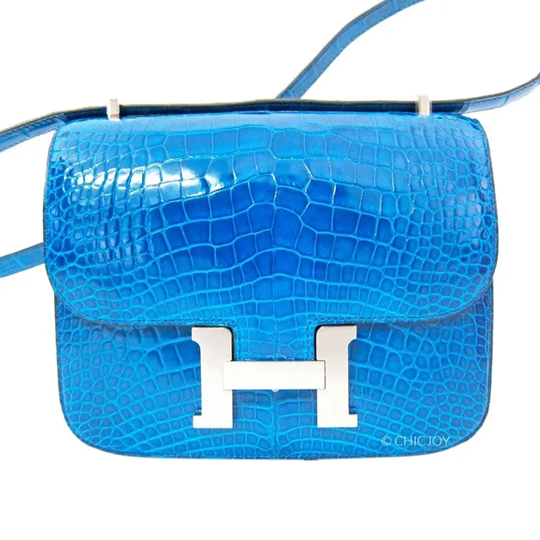 Bleu Izmir Mini 18cm Constance Shiny Alligator Crossbody Shoulder Bag