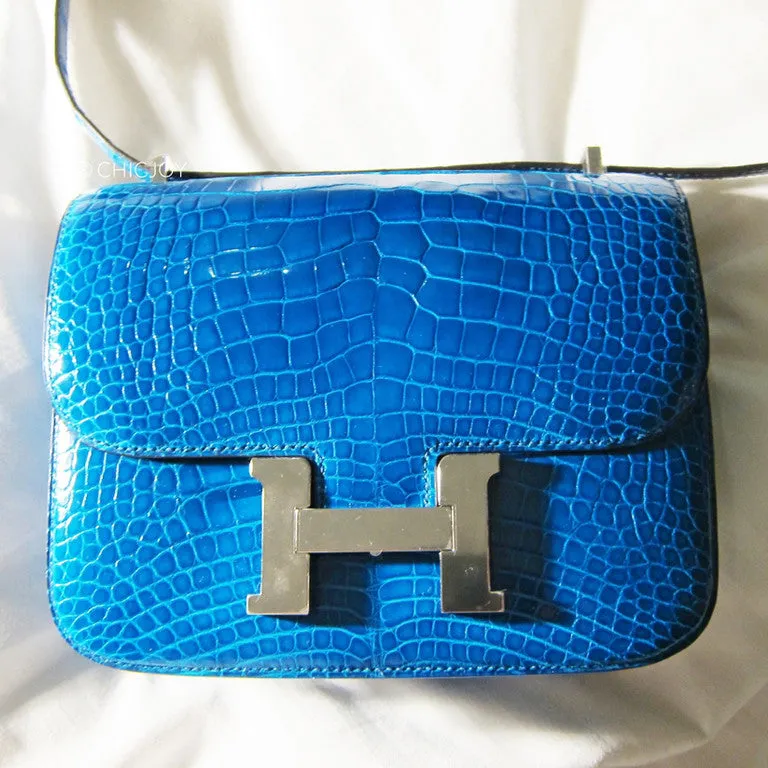 Bleu Izmir Mini 18cm Constance Shiny Alligator Crossbody Shoulder Bag