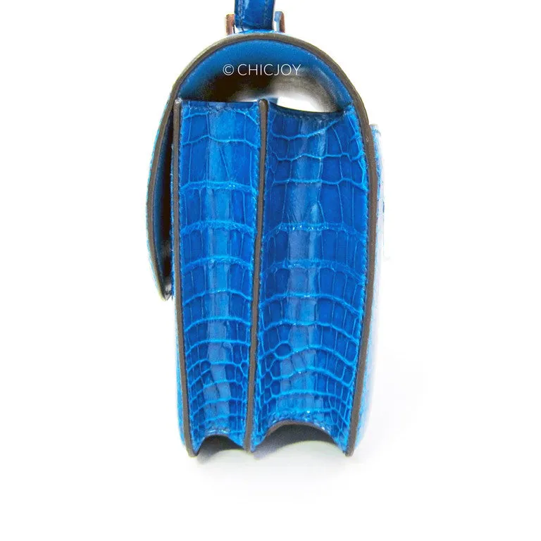 Bleu Izmir Mini 18cm Constance Shiny Alligator Crossbody Shoulder Bag