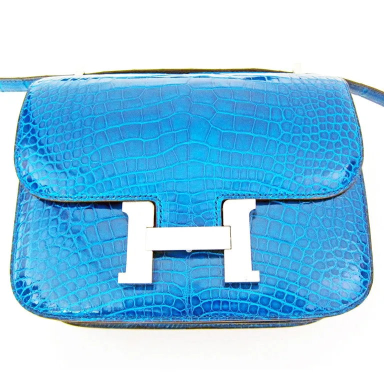 Bleu Izmir Mini 18cm Constance Shiny Alligator Crossbody Shoulder Bag