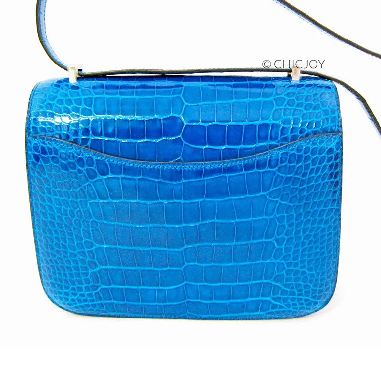 Bleu Izmir Mini 18cm Constance Shiny Alligator Crossbody Shoulder Bag