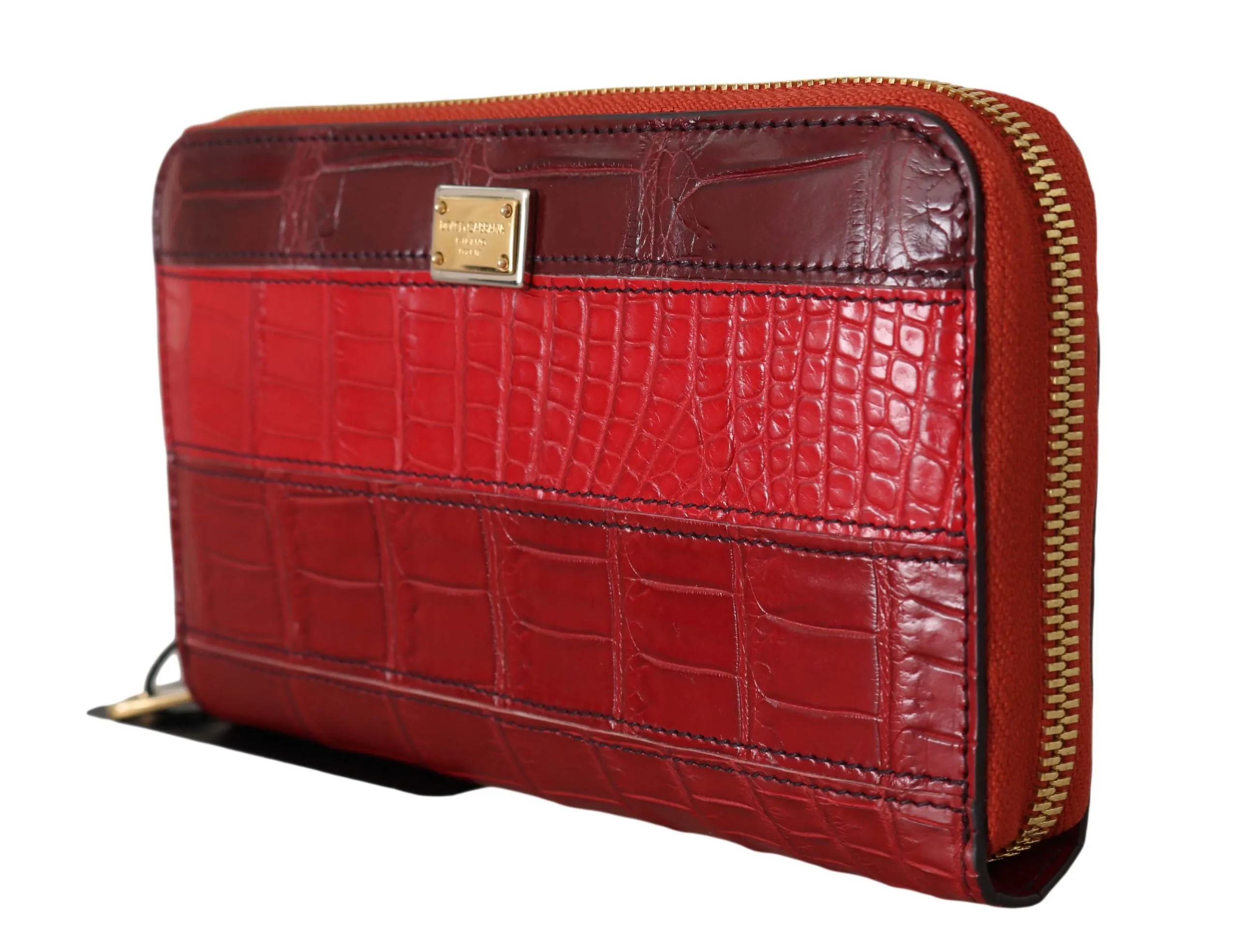 Bordeaux Crocodile Leather Continental Clutch Wallet