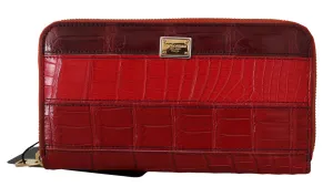 Bordeaux Crocodile Leather Continental Clutch Wallet