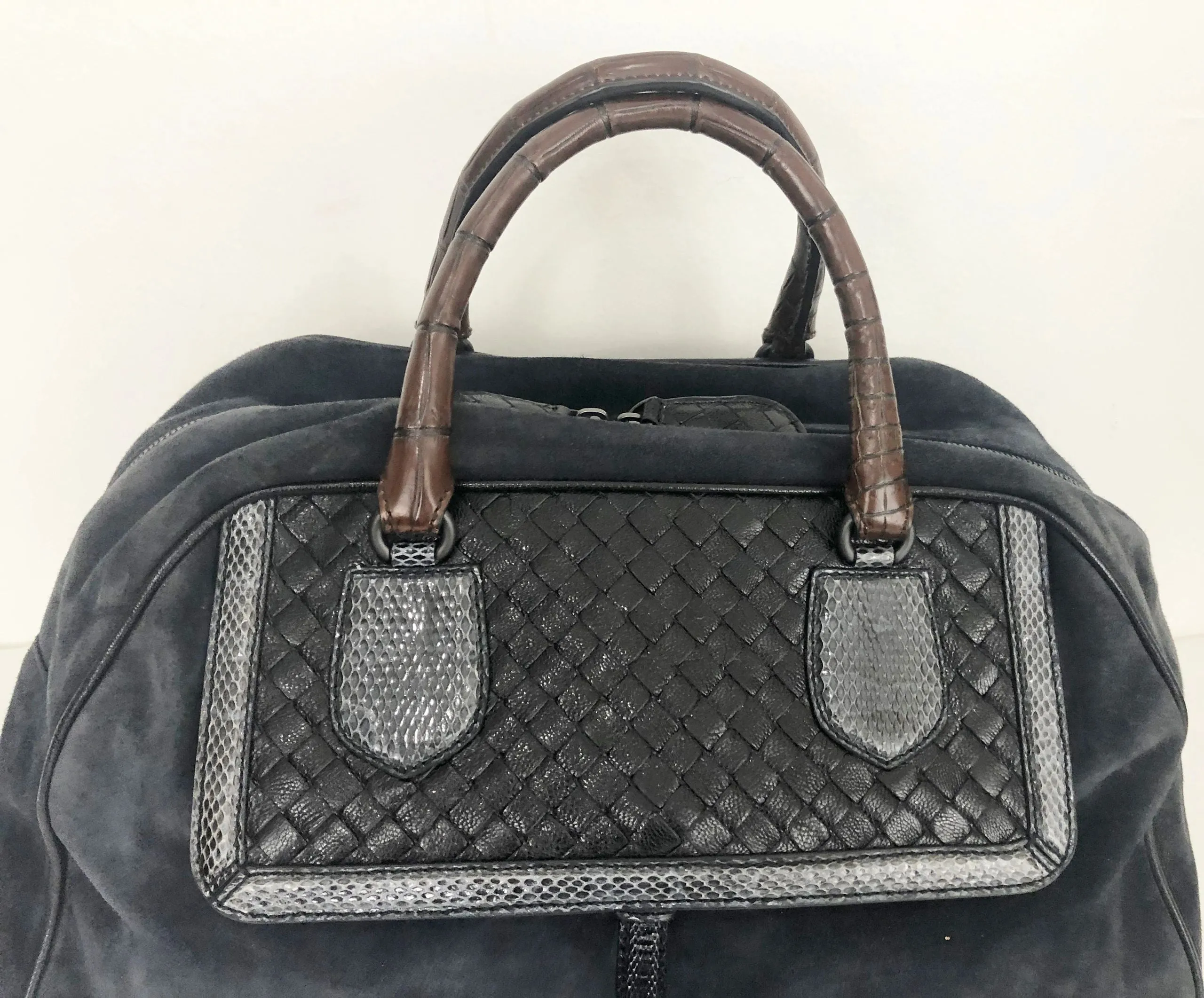 Bottega Veneta Suede Intrecciato Handle Bag