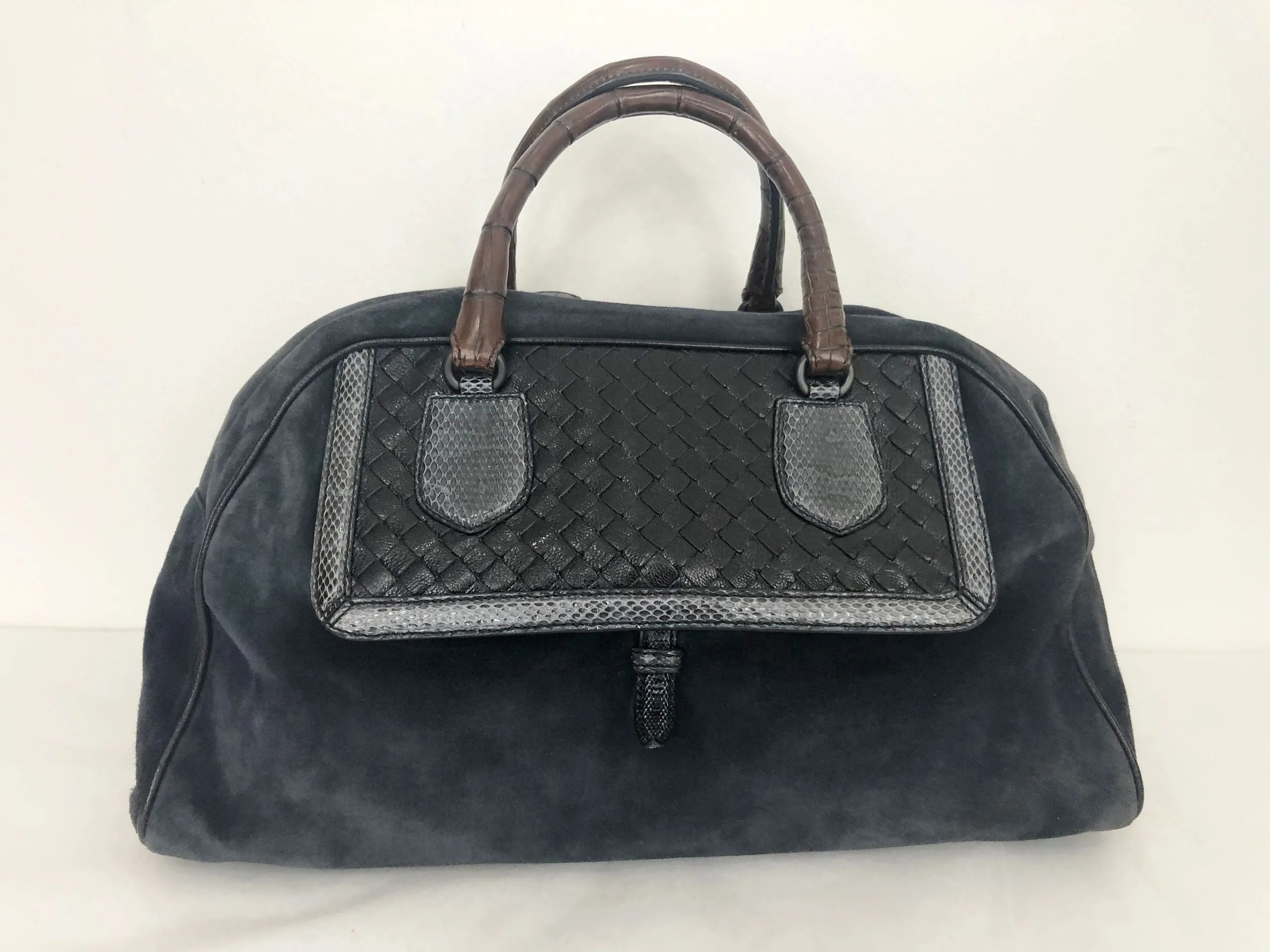 Bottega Veneta Suede Intrecciato Handle Bag