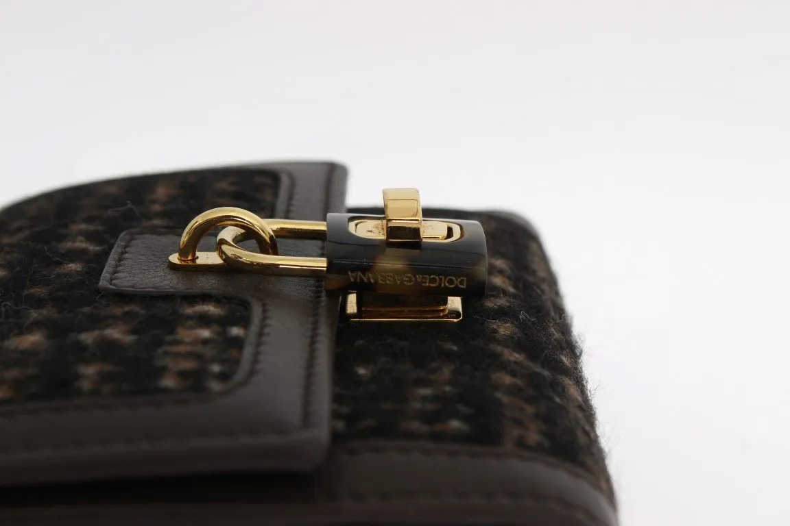 Brown Leather Gold Padlock Trifold Wallet