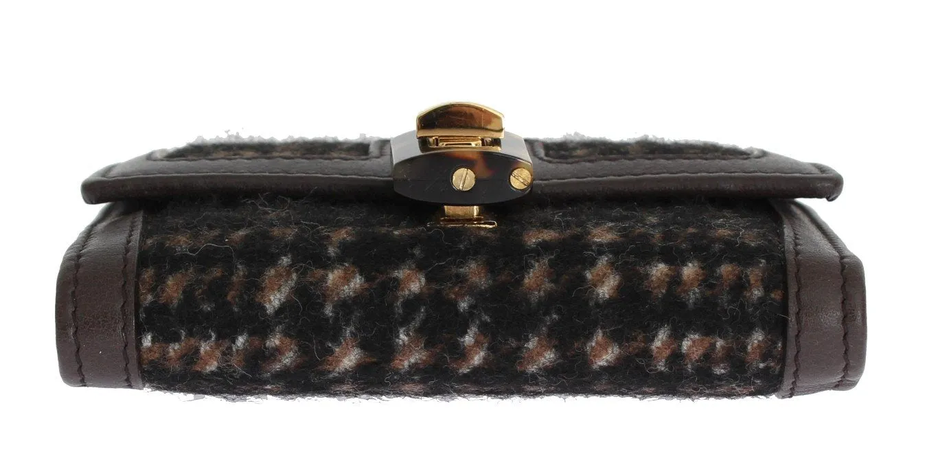 Brown Leather Gold Padlock Trifold Wallet