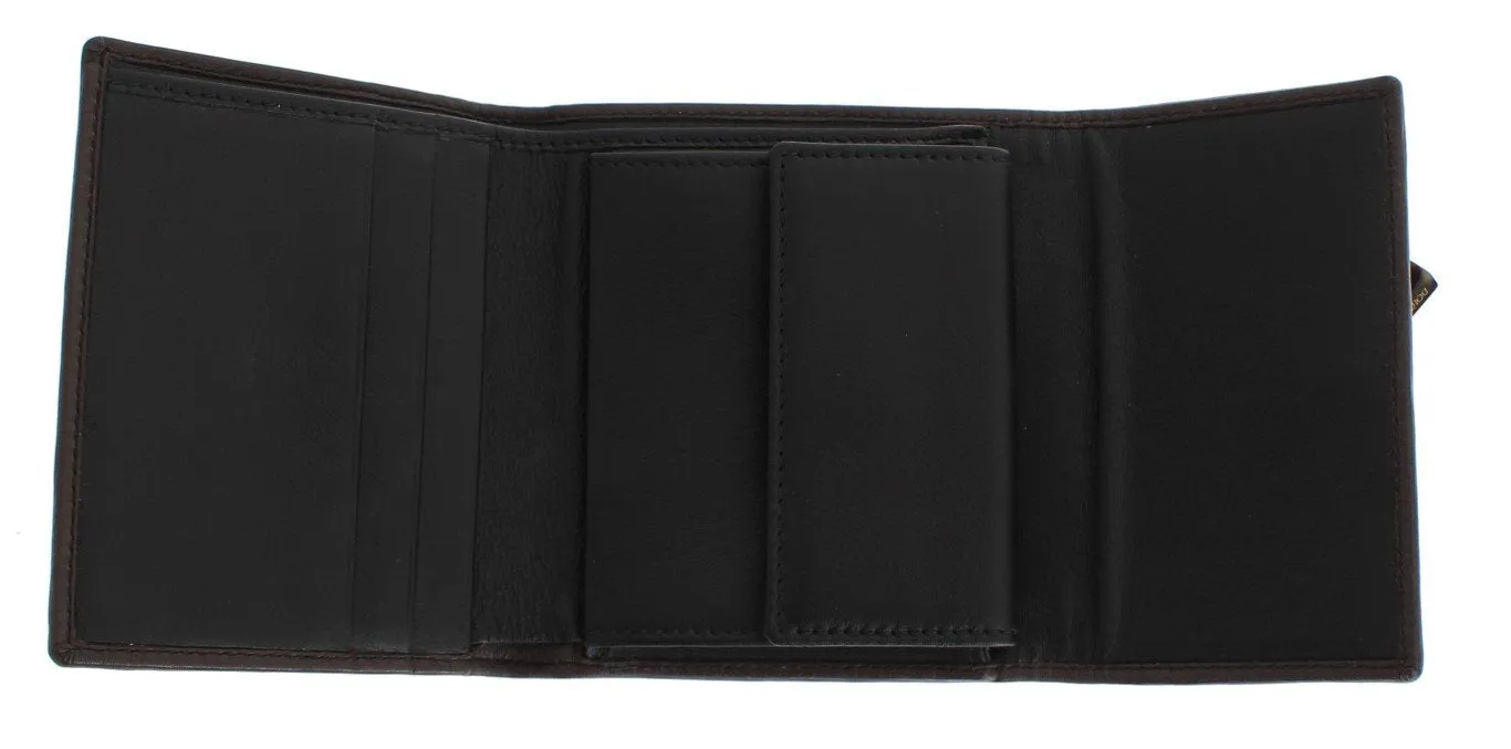 Brown Leather Gold Padlock Trifold Wallet