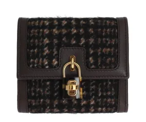 Brown Leather Gold Padlock Trifold Wallet