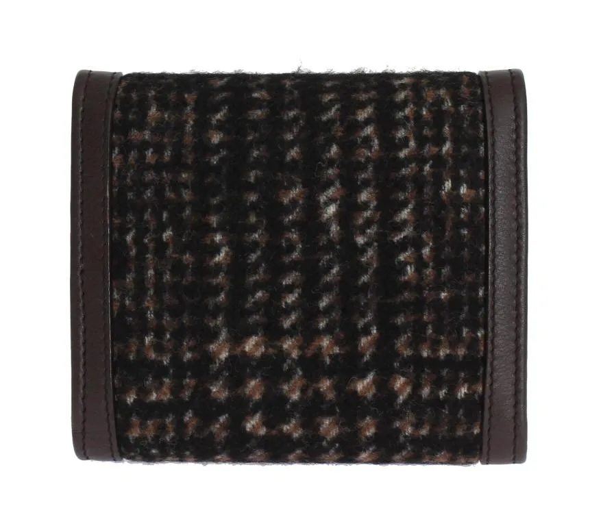 Brown Leather Gold Padlock Trifold Wallet
