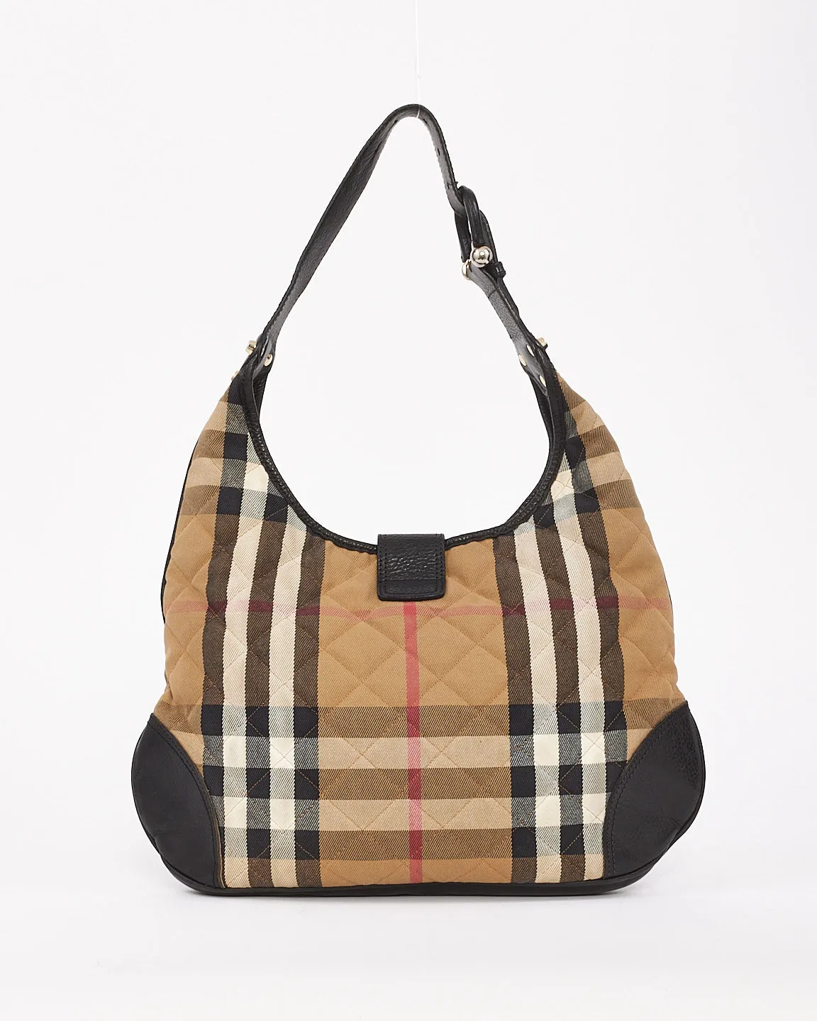 Burberry Beige Check Print Cotton Shoulder Bag