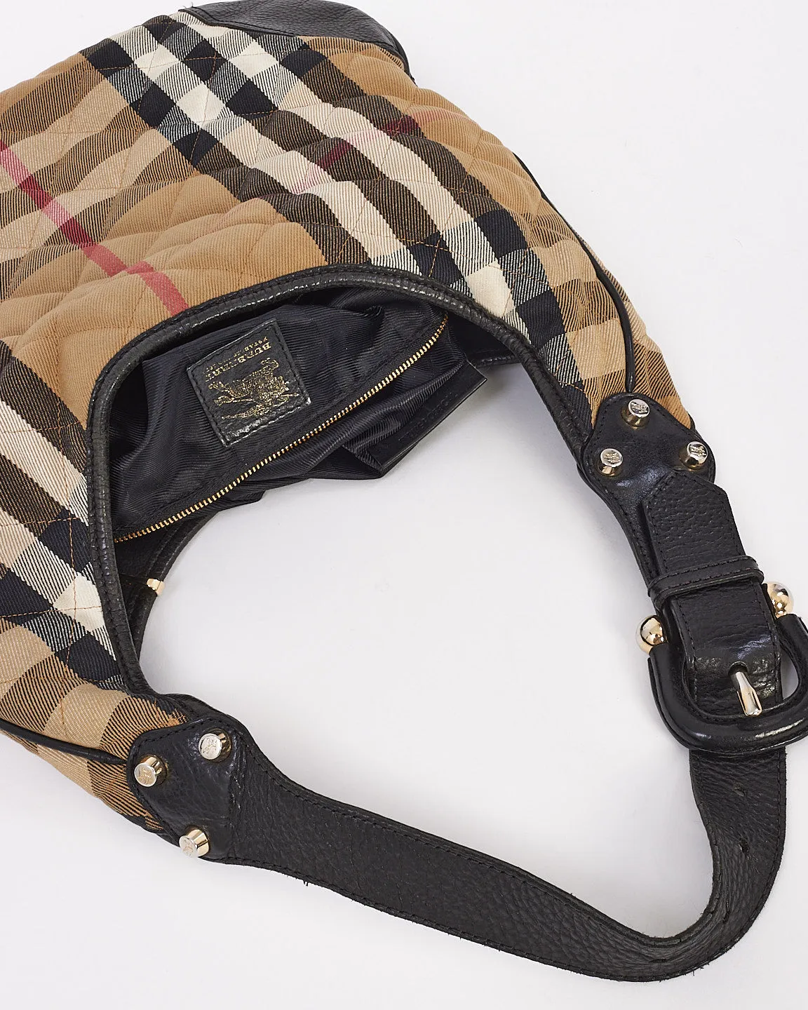 Burberry Beige Check Print Cotton Shoulder Bag