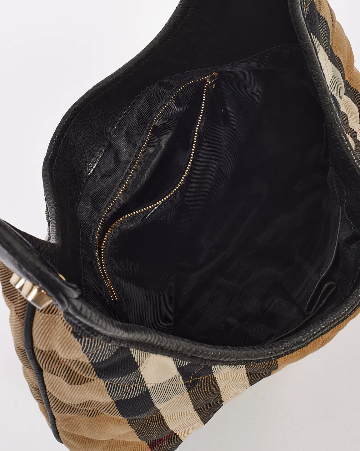 Burberry Beige Check Print Cotton Shoulder Bag