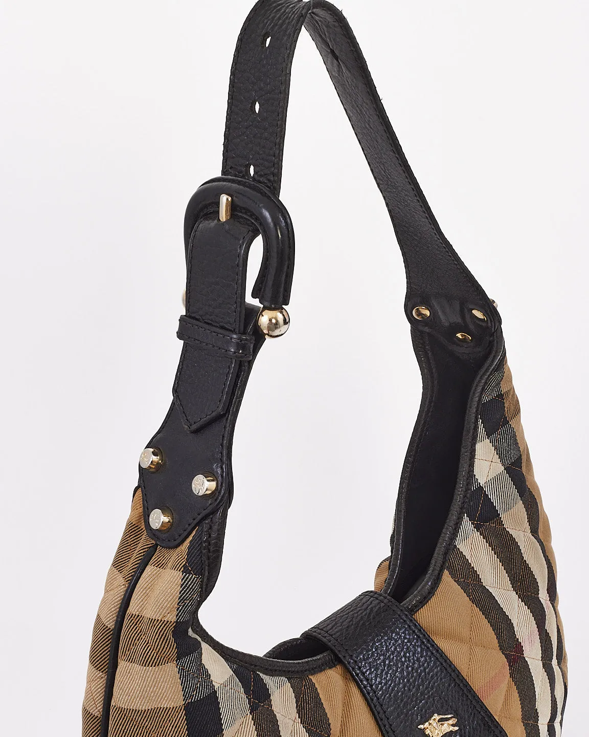 Burberry Beige Check Print Cotton Shoulder Bag