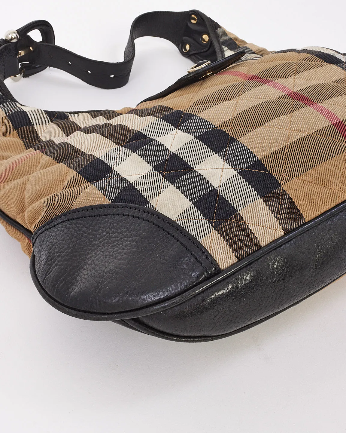 Burberry Beige Check Print Cotton Shoulder Bag