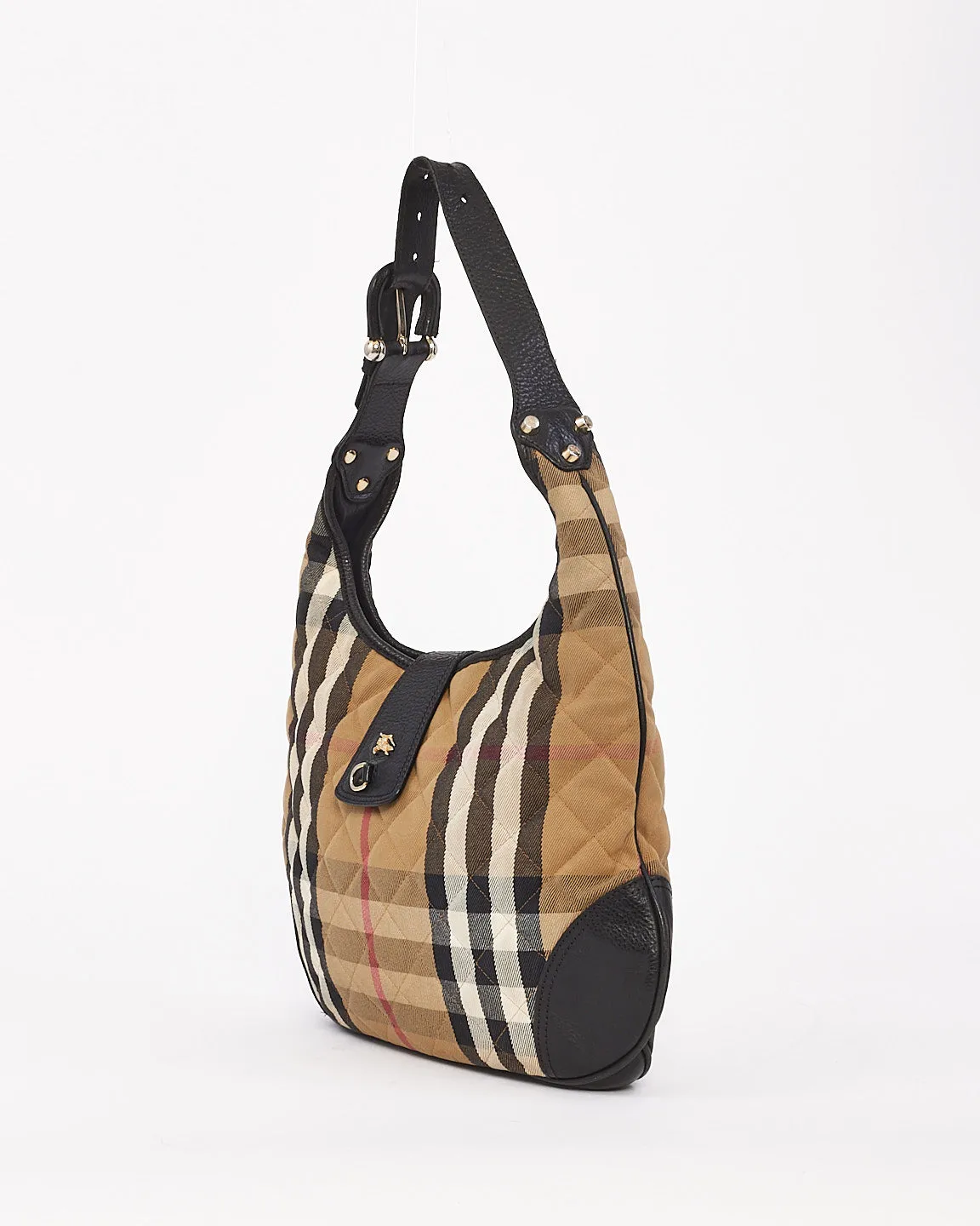 Burberry Beige Check Print Cotton Shoulder Bag
