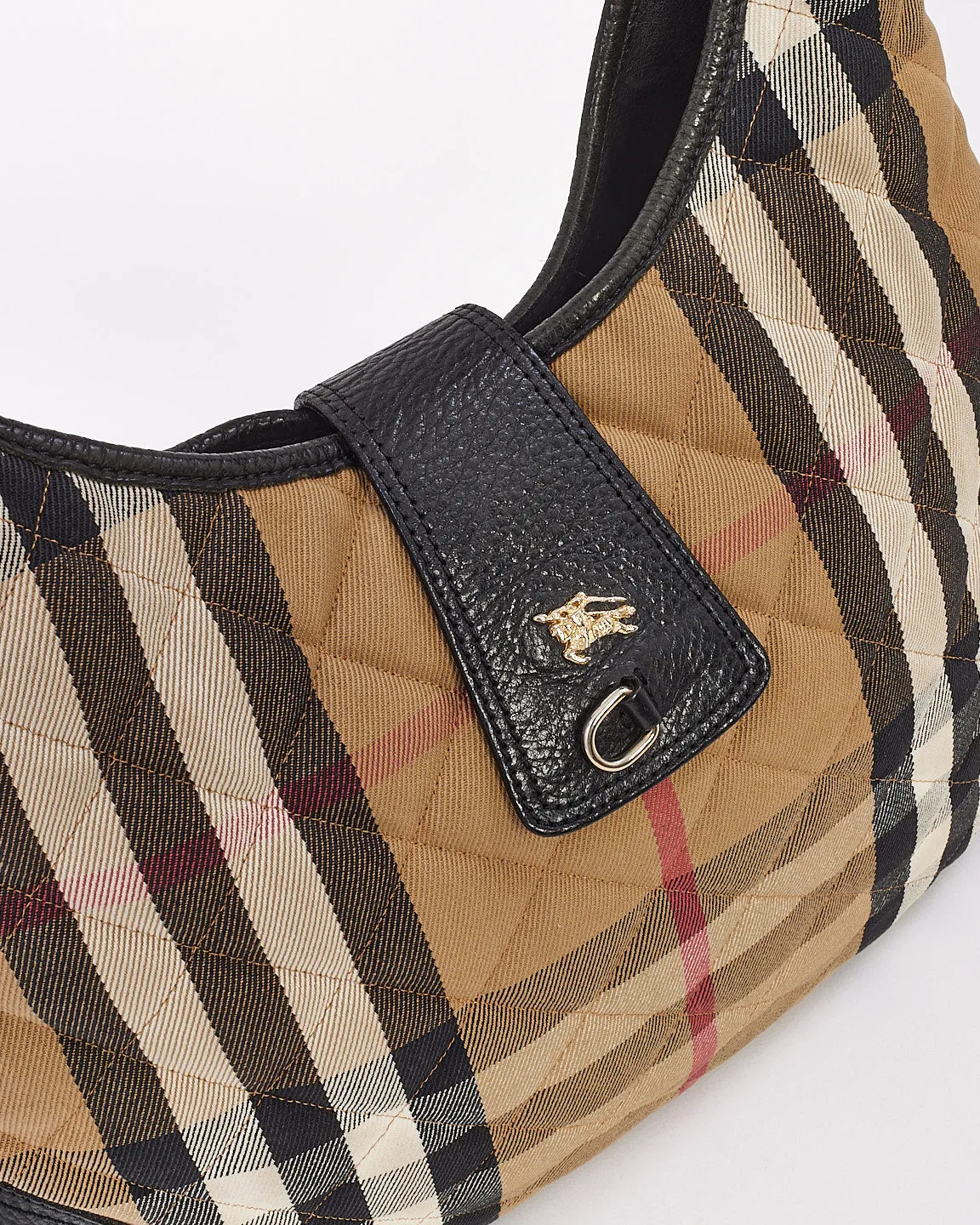 Burberry Beige Check Print Cotton Shoulder Bag