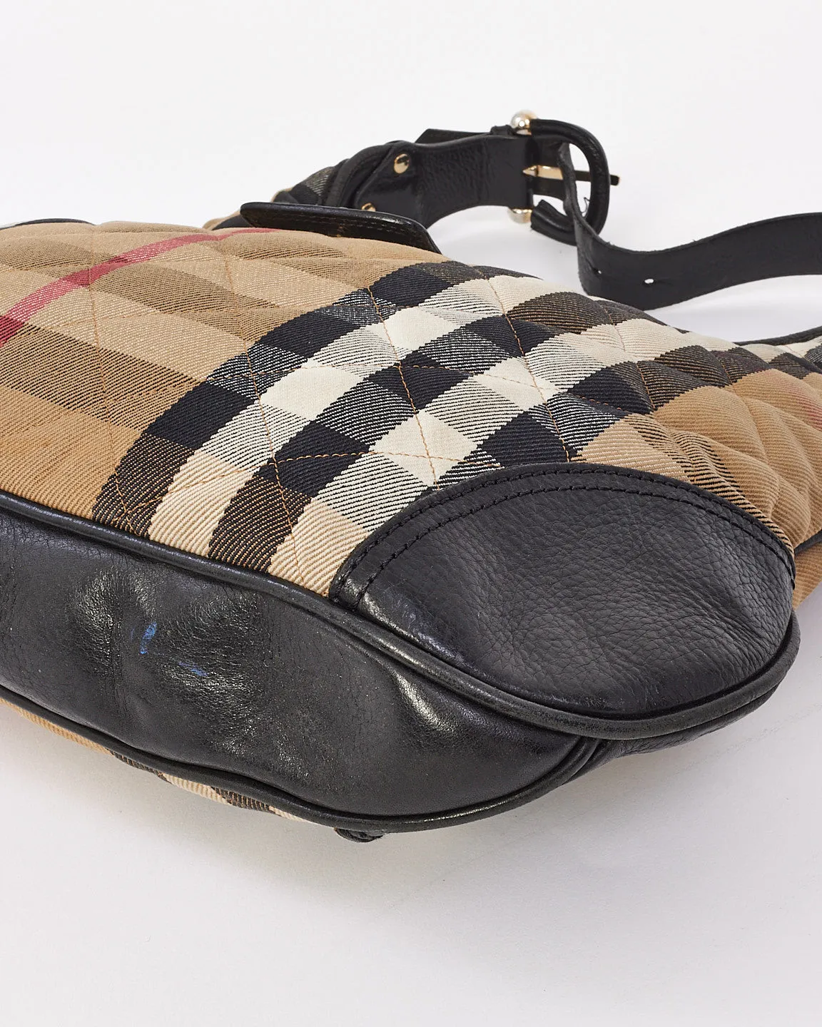 Burberry Beige Check Print Cotton Shoulder Bag