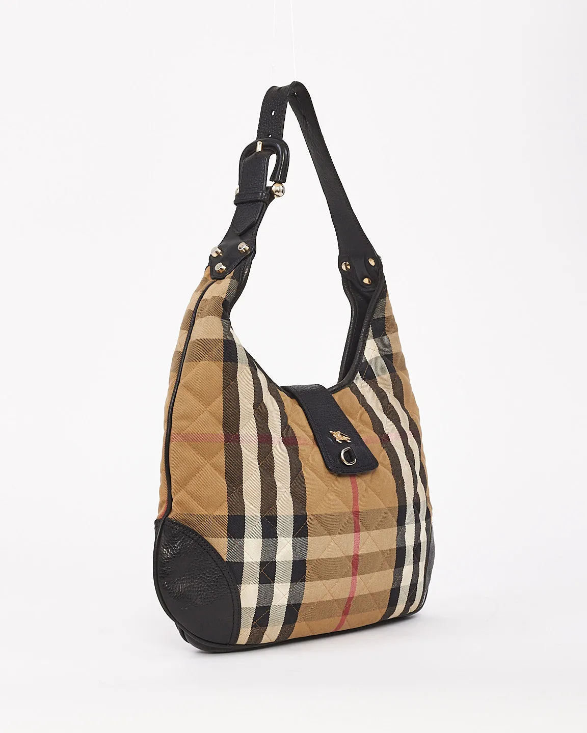 Burberry Beige Check Print Cotton Shoulder Bag