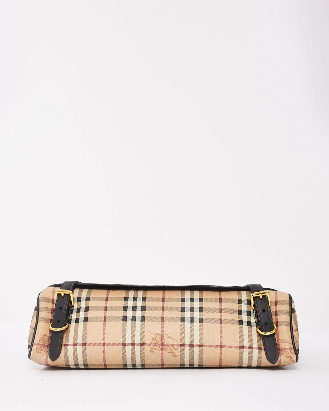 Burberry Black Leather & Haymarket Check Large Flap Bridle Messenger Bag