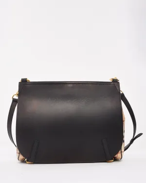 Burberry Black Leather & Haymarket Check Large Flap Bridle Messenger Bag