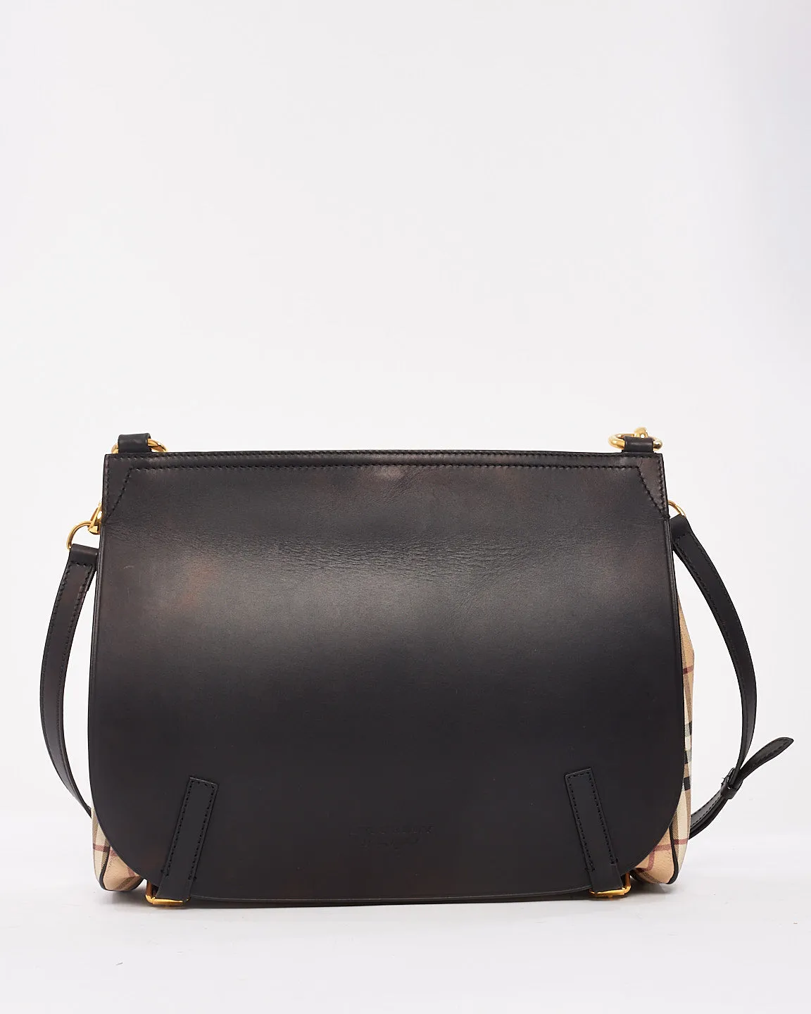 Burberry Black Leather & Haymarket Check Large Flap Bridle Messenger Bag