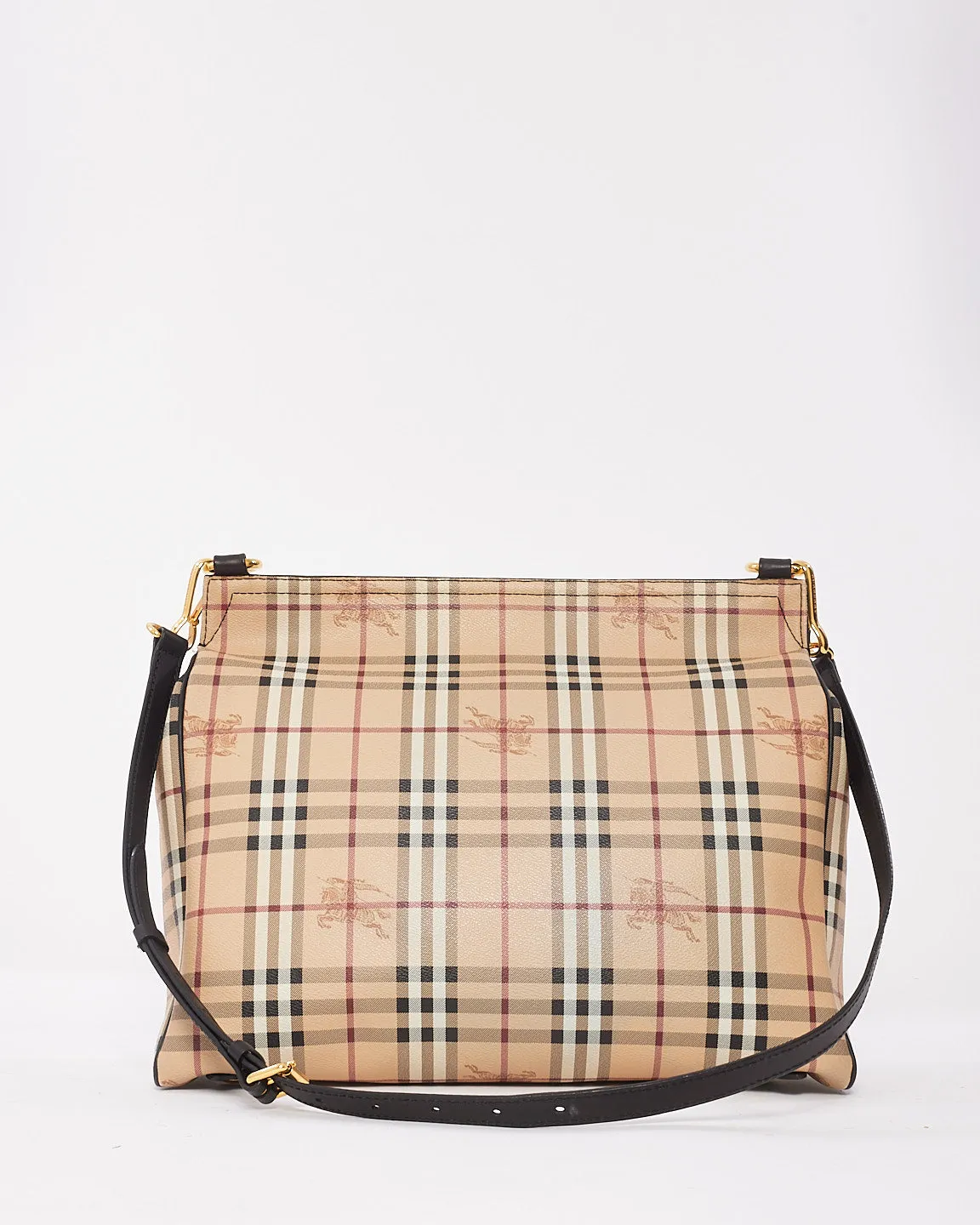 Burberry Black Leather & Haymarket Check Large Flap Bridle Messenger Bag