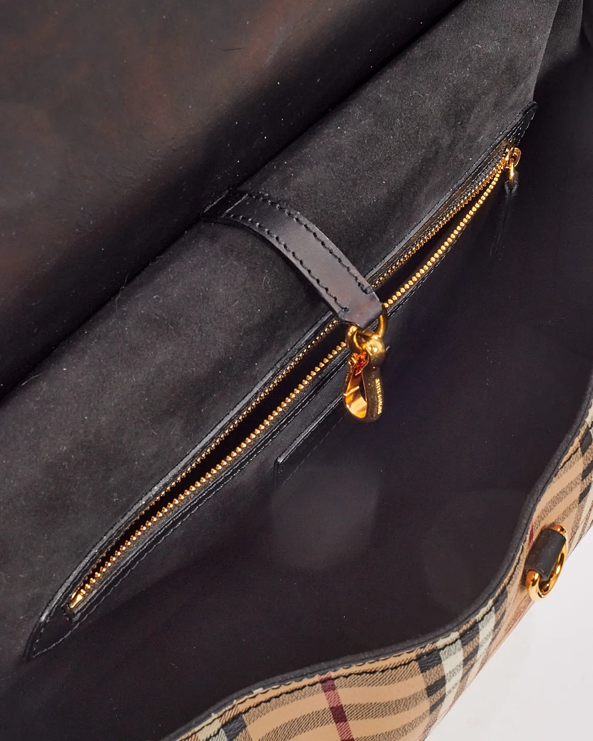 Burberry Black Leather & Haymarket Check Large Flap Bridle Messenger Bag
