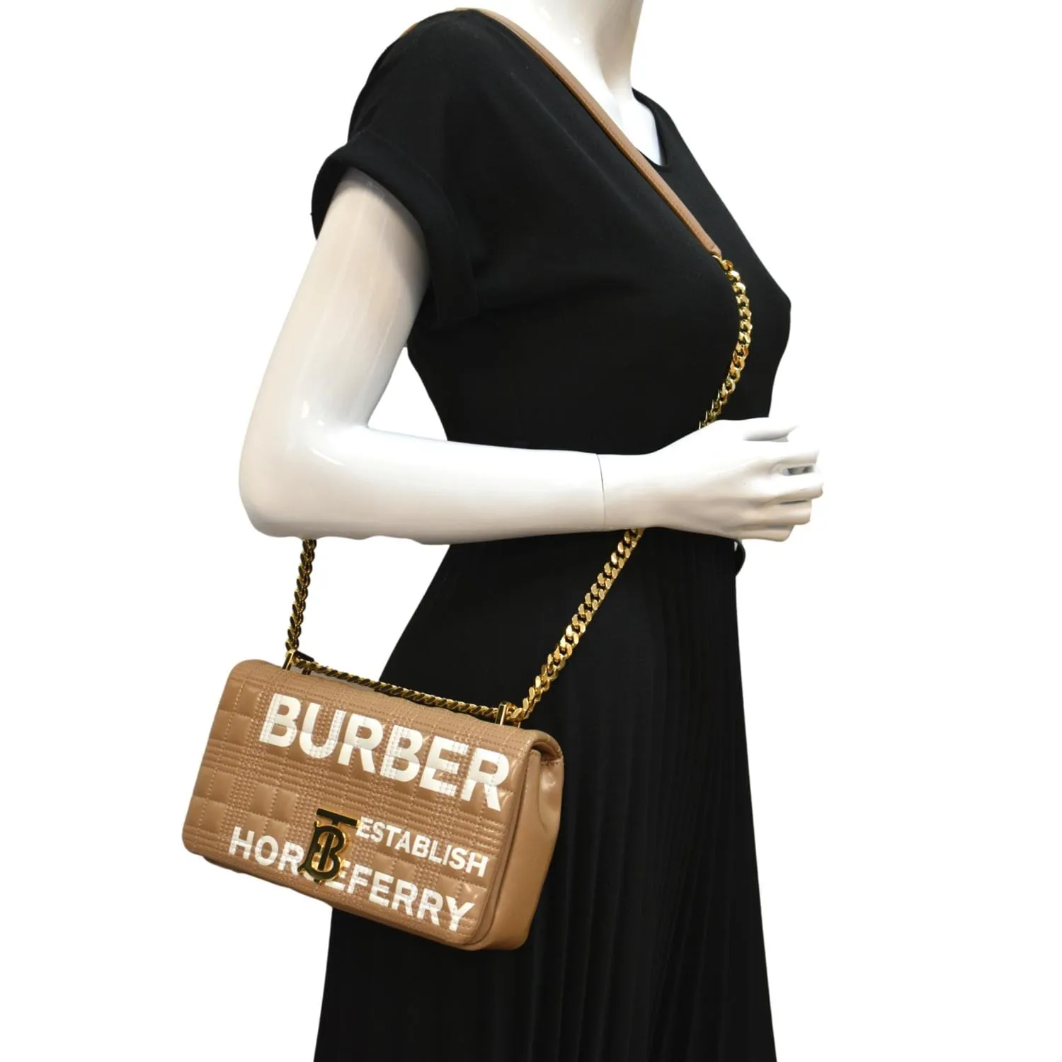 BURBERRY Horseferry Print Lola Small Quilted Leather Shoulder Bag Camel