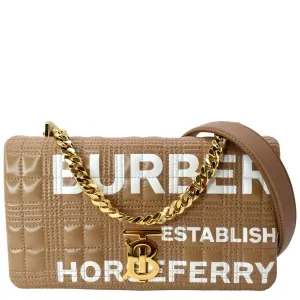 BURBERRY Horseferry Print Lola Small Quilted Leather Shoulder Bag Camel