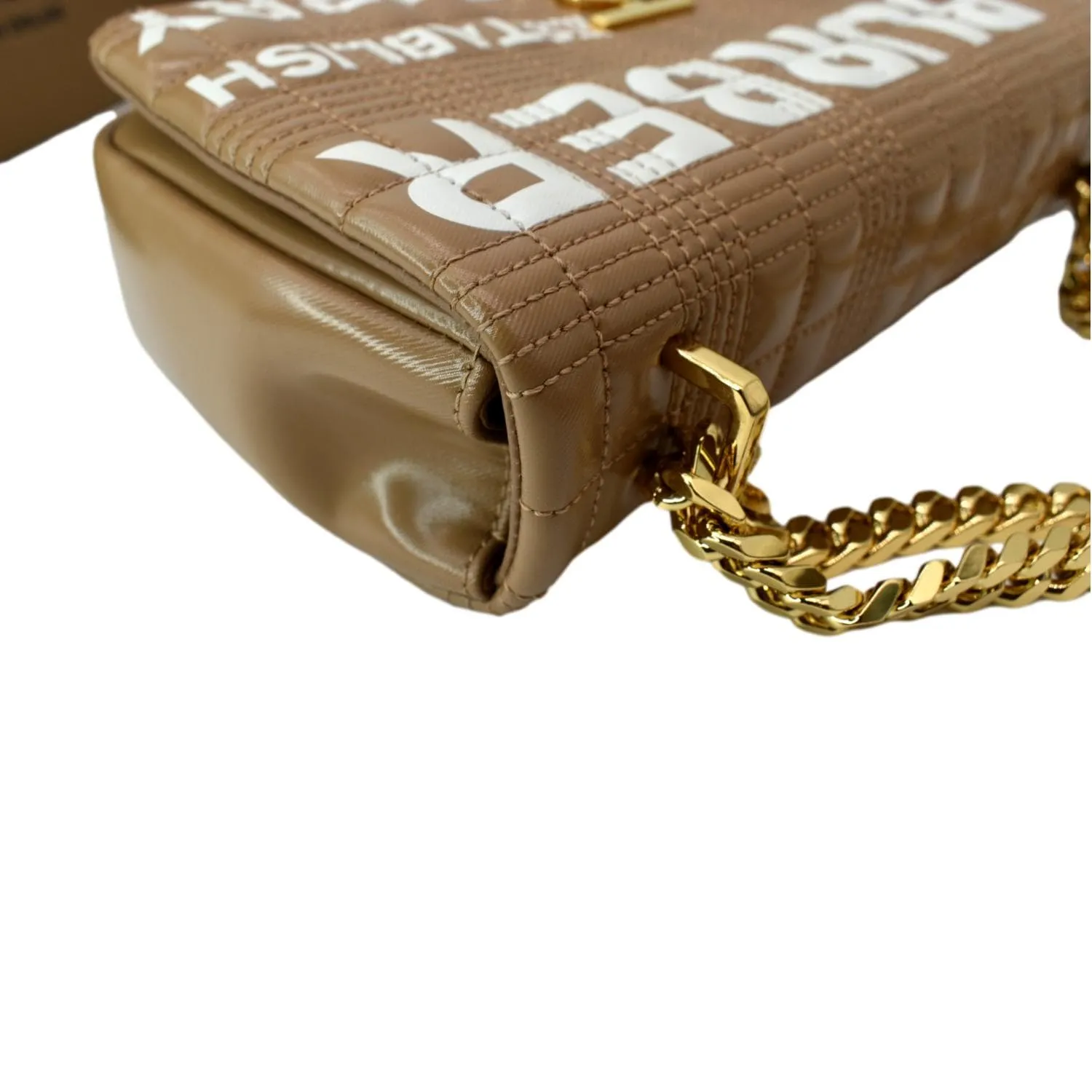 BURBERRY Horseferry Print Lola Small Quilted Leather Shoulder Bag Camel