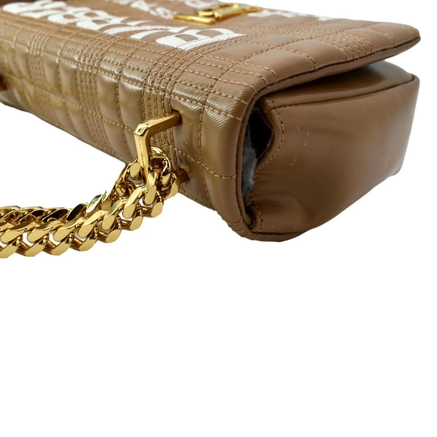 BURBERRY Horseferry Print Lola Small Quilted Leather Shoulder Bag Camel